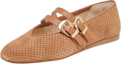 UBWDU SUEDE MARY JANE FLATS للنساء مثقبة مستديرة إصبع القدم شقق الباليه مريحة أحذية راقصة الباليه مع حزام مزدوج الإبزيم in Kuwait