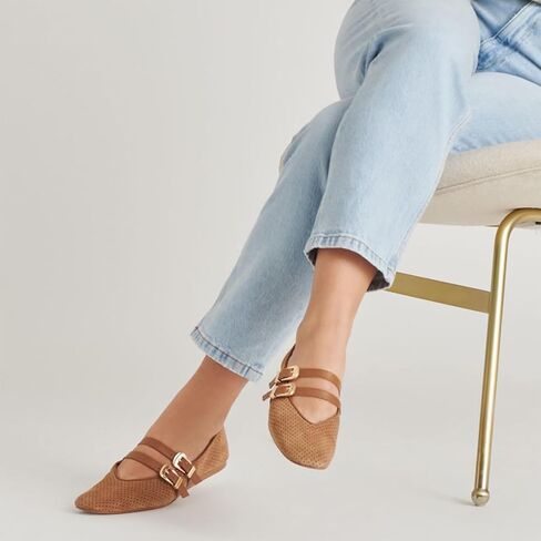 UBWDU SUEDE MARY JANE FLATS للنساء مثقبة مستديرة إصبع القدم شقق الباليه مريحة أحذية راقصة الباليه مع حزام مزدوج الإبزيم in Kuwait