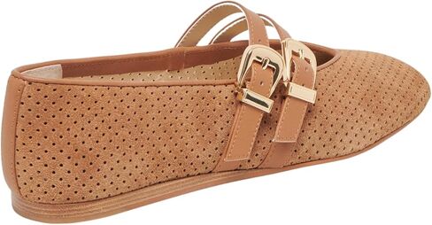 UBWDU SUEDE MARY JANE FLATS للنساء مثقبة مستديرة إصبع القدم شقق الباليه مريحة أحذية راقصة الباليه مع حزام مزدوج الإبزيم in Kuwait
