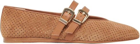 UBWDU SUEDE MARY JANE FLATS للنساء مثقبة مستديرة إصبع القدم شقق الباليه مريحة أحذية راقصة الباليه مع حزام مزدوج الإبزيم in Kuwait