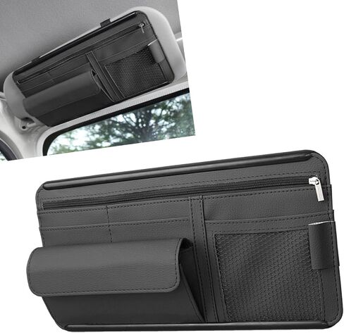 1 PC Car Car Sun Visor منظم ، مقصورات تخزين متعددة الجيبات ، حامل نظارات شمسية مقاومة للخدش المقاومة للماء ، منظم الوثيقة ، Fit Universal for Suv Truck Van (Black) in Saudi Arabia