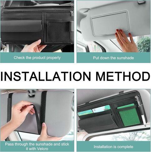 1 PC Car Car Sun Visor منظم ، مقصورات تخزين متعددة الجيبات ، حامل نظارات شمسية مقاومة للخدش المقاومة للماء ، منظم الوثيقة ، Fit Universal for Suv Truck Van (Black) in Saudi Arabia
