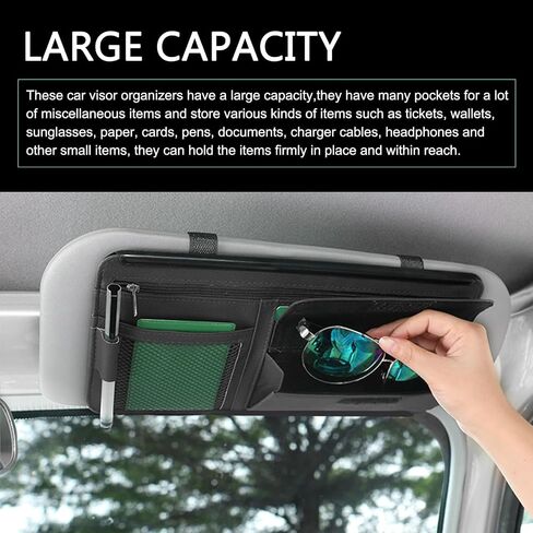 1 PC Car Car Sun Visor منظم ، مقصورات تخزين متعددة الجيبات ، حامل نظارات شمسية مقاومة للخدش المقاومة للماء ، منظم الوثيقة ، Fit Universal for Suv Truck Van (Black) in Saudi Arabia