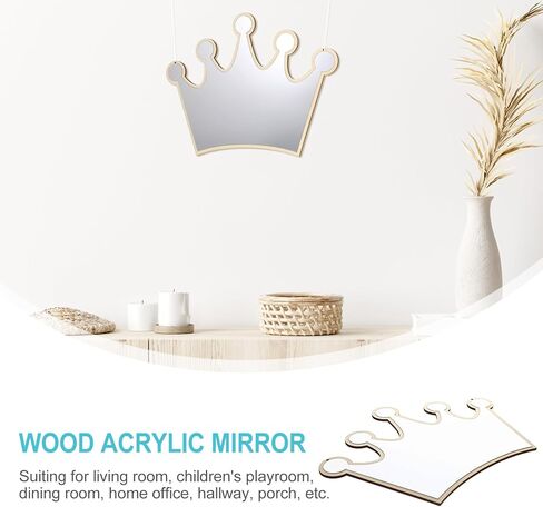 Amosfun 2pcs Crown Shape Acrylic Mirror Bathroom Wall Mount Mirrors - 14 x 10 Inch Decorative Mirrors for Kids Room, Nursery, Baby Room, Home Decor in Saudi Arabia