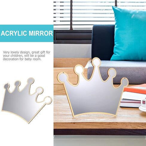 Amosfun 2pcs Crown Shape Acrylic Mirror Bathroom Wall Mount Mirrors - 14 x 10 Inch Decorative Mirrors for Kids Room, Nursery, Baby Room, Home Decor in Saudi Arabia