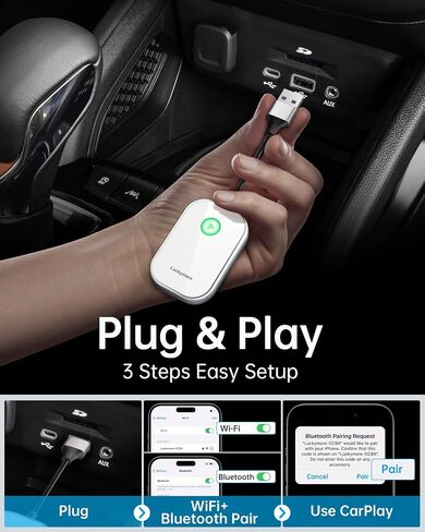 Luckymore Wireless Carplay Adapter, Converts Wired to Wireless Carplay Dongle for Wireless Control Plug & Play Carplay Fit for Cars from 2017 & for Apple iPhone iOS 10+ Blue in Saudi Arabia
