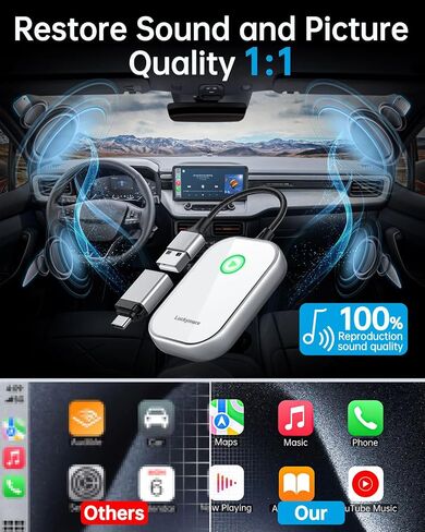 Luckymore Wireless Carplay Adapter, Converts Wired to Wireless Carplay Dongle for Wireless Control Plug & Play Carplay Fit for Cars from 2017 & for Apple iPhone iOS 10+ Blue in Saudi Arabia