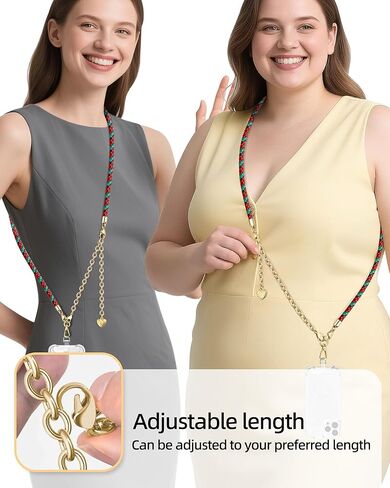 Phone Lanyard,Adjustable Cell-Phone Lanyard Crossbody iPhone Chain Braided Leather Neck Strap With Metal Phone Chain Wristlet & 2 x Clear Phone Tether Tabs(Black) in Kuwait