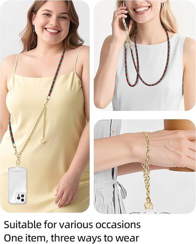 Phone Lanyard,Adjustable Cell-Phone Lanyard Crossbody iPhone Chain Braided Leather Neck Strap With Metal Phone Chain Wristlet & 2 x Clear Phone Tether Tabs(Black) in Kuwait