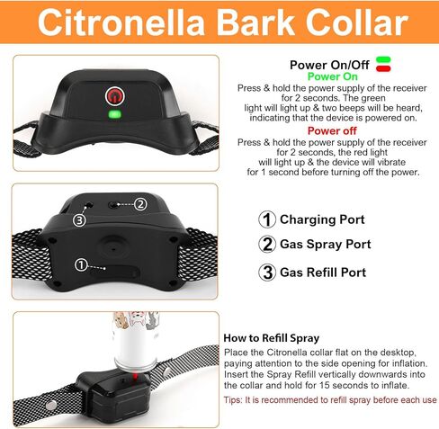 Citronella Training Collar for Dog [1* Spray Refill] Spray Dog Training Collar with Beep/Vibration/Spray Mode & 6 Adjustable Sensitivities Bark Collar, Safer Citronella Bark Collar for L/M/S Dog in Kuwait