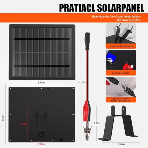6V 4.5W لوحة شمسية لمغذيات الغزلان ، شاحن شمسي في الهواء الطلق مقاوم للماء متوافق مع بطاريات صيد الكاميرا Trail Trail Camera 6V ، شملت شريحة التثبيت ومقاطع التمساح in Kuwait