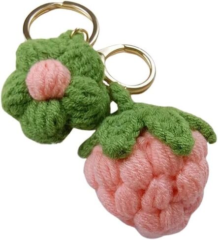 Cute Handmade Weaving Keychains Strawberry Cherry Flower Keychains Fruit Keychain Women Girls Bag Purse Car Accessories in Saudi Arabia