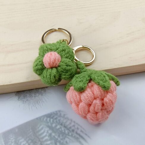 Cute Handmade Weaving Keychains Strawberry Cherry Flower Keychains Fruit Keychain Women Girls Bag Purse Car Accessories in Saudi Arabia