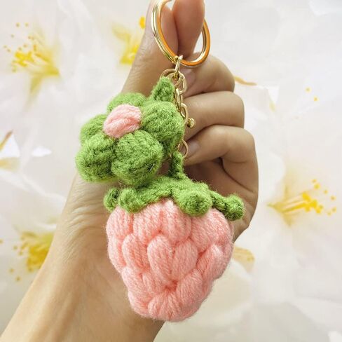 Cute Handmade Weaving Keychains Strawberry Cherry Flower Keychains Fruit Keychain Women Girls Bag Purse Car Accessories in Saudi Arabia