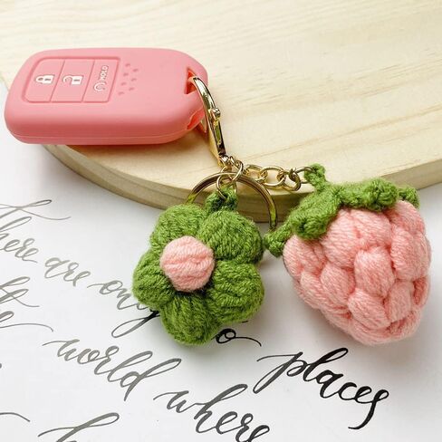 Cute Handmade Weaving Keychains Strawberry Cherry Flower Keychains Fruit Keychain Women Girls Bag Purse Car Accessories in Saudi Arabia