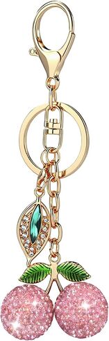 Red Rhinestone Fruit Key Ring with Leaf Charm, Sparkling Bling Keychains for Women in Saudi Arabia