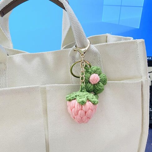 Cute Handmade Weaving Keychains Strawberry Cherry Flower Keychains Fruit Keychain Women Girls Bag Purse Car Accessories in Saudi Arabia