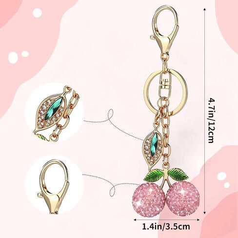 Red Rhinestone Fruit Key Ring with Leaf Charm, Sparkling Bling Keychains for Women in Saudi Arabia