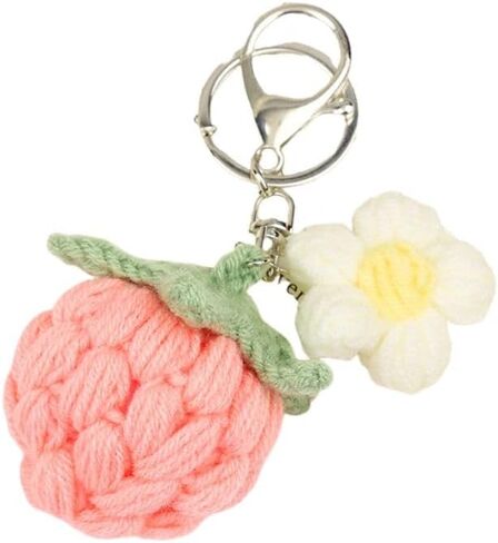Cute Handmade Weaving Keychains Strawberry Cherry Flower Keychains Fruit Keychain Women Girls Bag Purse Car Accessories in Saudi Arabia