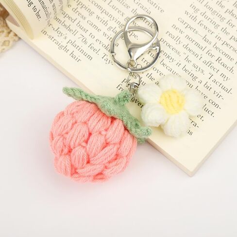 Cute Handmade Weaving Keychains Strawberry Cherry Flower Keychains Fruit Keychain Women Girls Bag Purse Car Accessories in Saudi Arabia