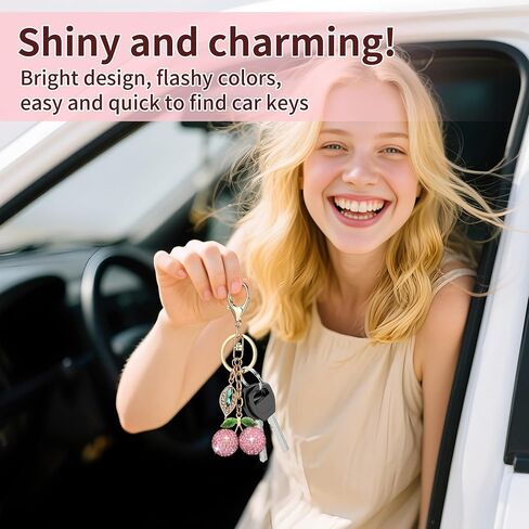 Red Rhinestone Fruit Key Ring with Leaf Charm, Sparkling Bling Keychains for Women in Saudi Arabia