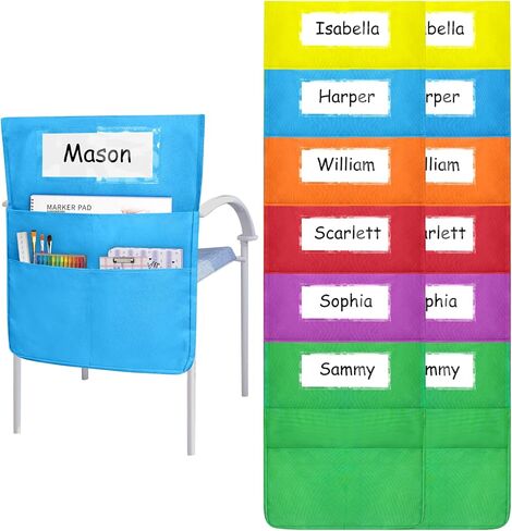 مخطط جيوب الرئاسة ، 12 PCS طالب أسود كرسي جيوب 19 × 16.8 بوصة تخزين كرسي 2 جيوب كرسي منظم جيوب المقعد لكراسي الفصول الدراسية حقيبة كرسي مدرسة للصف الدراسي in Kuwait