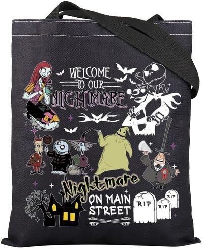 TGBJE Nightmare Skull Lover Tote Bag Zero Ghost Dog Gift Welcome To Our Nightmare Shoulder Bag Sally Fans Gift Spooky Gifts (bl Welcome Nightmare) in Saudi Arabia