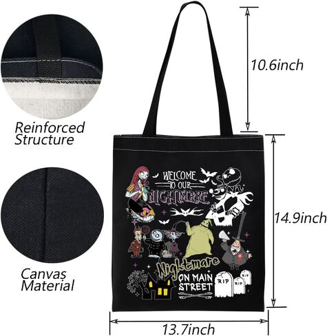 TGBJE Nightmare Skull Lover Tote Bag Zero Ghost Dog Gift Welcome To Our Nightmare Shoulder Bag Sally Fans Gift Spooky Gifts (bl Welcome Nightmare) in Saudi Arabia