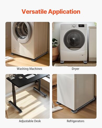 VEVOR Heavy Duty Furniture Appliances Rollers, 660 lbs Total Load, Extendable Appliance Rollers Mobile Washing Machine Base, Fridge Stand Dolly Movers for Refrigerators, Dryers, Dishwashers, Black in Saudi Arabia