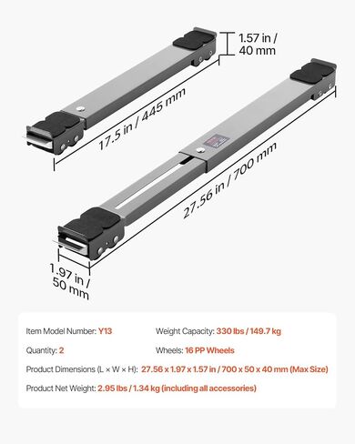 VEVOR Heavy Duty Furniture Appliances Rollers, 660 lbs Total Load, Extendable Appliance Rollers Mobile Washing Machine Base, Fridge Stand Dolly Movers for Refrigerators, Dryers, Dishwashers, Black in Saudi Arabia