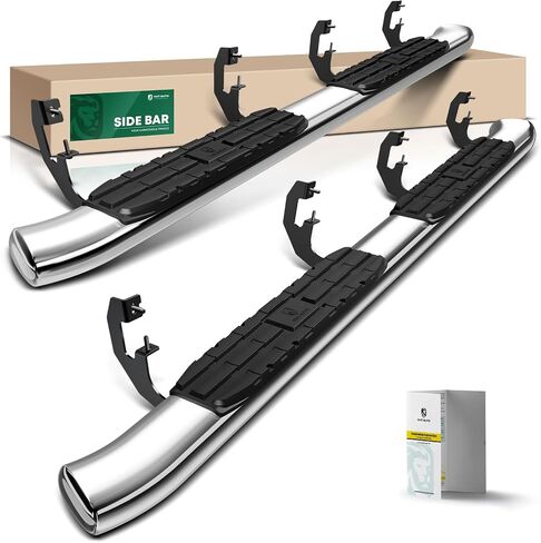 YHTAUTO 4.25" Running Boards Side Steps Compatible with Chevy Silverado GMC Sierra 1500 2019-2023 2500 3500, Crew Cab, Oval Bent Ends Stainless Steel Polished Chrome, Truck Cab Side Step Rails in Saudi Arabia