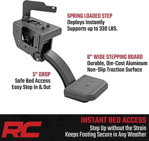 Rough Country Retractable Bed Step for Toyota Tacoma (2024-2025) - Manual Tailgate Drop Step, 6" Non-Slip Step Surface, Bolt-On Install in Saudi Arabia
