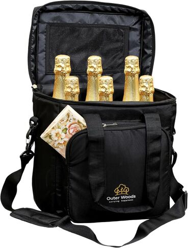 Insulated 6 Bottle Cooler Bag | with 6 Units of Ice Gel Packs | Wine Cooler Bag | Beer Cooler Bag | Insulated Bag | Fits 6 Full Size Bottles in Saudi Arabia