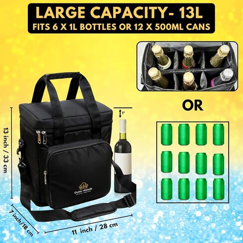 Insulated 6 Bottle Cooler Bag | with 6 Units of Ice Gel Packs | Wine Cooler Bag | Beer Cooler Bag | Insulated Bag | Fits 6 Full Size Bottles in Saudi Arabia