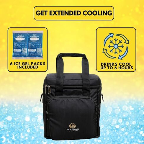 Insulated 6 Bottle Cooler Bag | with 6 Units of Ice Gel Packs | Wine Cooler Bag | Beer Cooler Bag | Insulated Bag | Fits 6 Full Size Bottles in Saudi Arabia