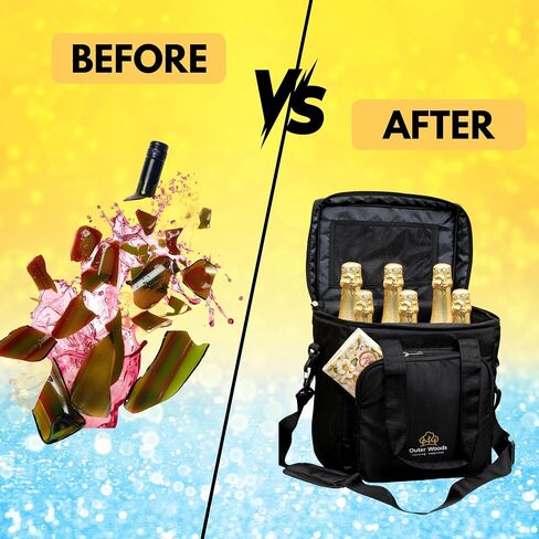 Insulated 6 Bottle Cooler Bag | with 6 Units of Ice Gel Packs | Wine Cooler Bag | Beer Cooler Bag | Insulated Bag | Fits 6 Full Size Bottles in Saudi Arabia
