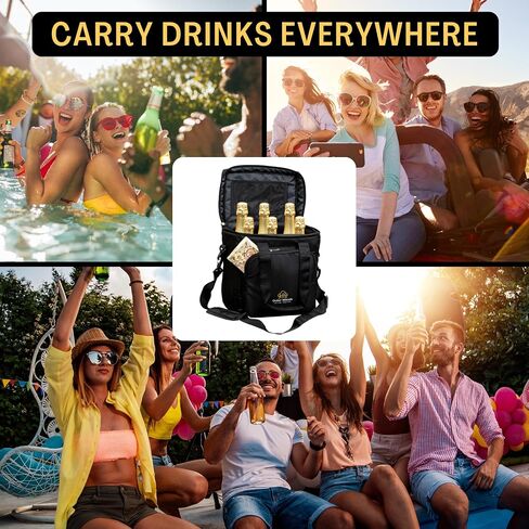 Insulated 6 Bottle Cooler Bag | with 6 Units of Ice Gel Packs | Wine Cooler Bag | Beer Cooler Bag | Insulated Bag | Fits 6 Full Size Bottles in Saudi Arabia