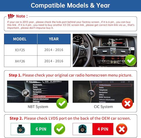 Road Top 12.3 بوصة شاشة لمس سيارة لاسلكية CarPlay Android Auto لسيارة BMW X3 X4 Series F25/F26 2013-2016 سنة مع نظام NBT، مستقبل راديو الوسائط المتعددة ستيريو للسيارة in Kuwait