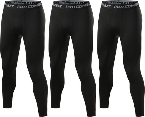 3 Pack Men's Compression Pants, Athletic Tight, Leggings Gym Base Layer Bottoms for Running Workout Sports in Saudi Arabia