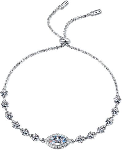 14K Gold Over S925 Sterling Silver Stretch Adjustable Diamond Bracelet for Women, 1ct Marquise Cut Blue Diamond with 8.66"Chain, VVS1 Clarity D-Color, The perfect birthday present in Saudi Arabia