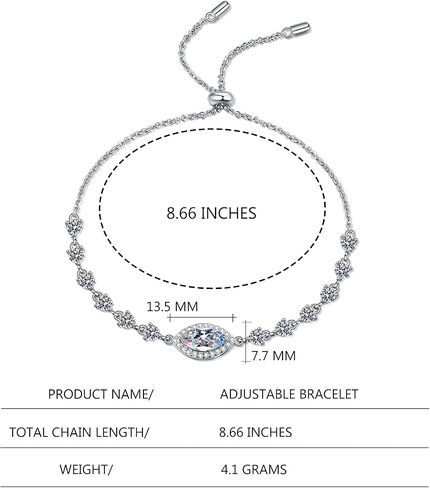 14K Gold Over S925 Sterling Silver Stretch Adjustable Diamond Bracelet for Women, 1ct Marquise Cut Blue Diamond with 8.66"Chain, VVS1 Clarity D-Color, The perfect birthday present in Saudi Arabia