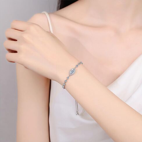 14K Gold Over S925 Sterling Silver Stretch Adjustable Diamond Bracelet for Women, 1ct Marquise Cut Blue Diamond with 8.66"Chain, VVS1 Clarity D-Color, The perfect birthday present in Saudi Arabia