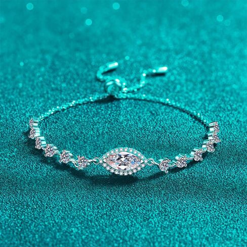 14K Gold Over S925 Sterling Silver Stretch Adjustable Diamond Bracelet for Women, 1ct Marquise Cut Blue Diamond with 8.66"Chain, VVS1 Clarity D-Color, The perfect birthday present in Saudi Arabia