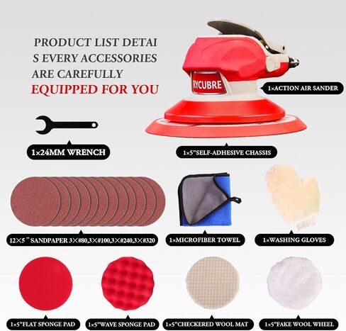 5 Inch Air Orbital Sander – 13000RPM Pneumatic DA Sander for auto body, Palm Random Orbital Sanders for Woodworking, Auto Polishing, Metal, and Furniture Sanding – Lijadora Orbital in Kuwait