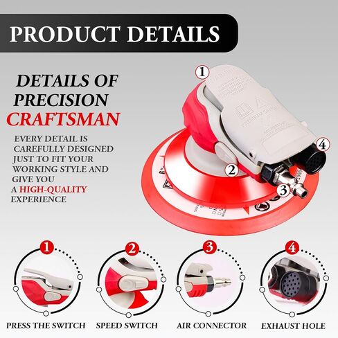 5 Inch Air Orbital Sander – 13000RPM Pneumatic DA Sander for auto body, Palm Random Orbital Sanders for Woodworking, Auto Polishing, Metal, and Furniture Sanding – Lijadora Orbital in Kuwait