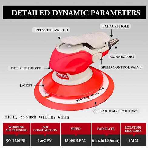 5 Inch Air Orbital Sander – 13000RPM Pneumatic DA Sander for auto body, Palm Random Orbital Sanders for Woodworking, Auto Polishing, Metal, and Furniture Sanding – Lijadora Orbital in Kuwait