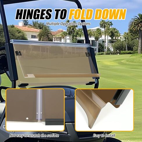 KUAFU Tinted Windshield Compatible with 2017-UP Yamaha DRIVE 2 Golf Cart Gas or Electric Folding Windscreen Smoke in Saudi Arabia