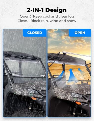 KEMIMOTO Upgraded Flip Front Windshield Compatible with CFMOTO Uforce 1000 / 1000 XL, Upgraded Handles Windshield with Pre-Installed Rubber Strips Scratch-Resistant Front Window Accessories in Saudi Arabia