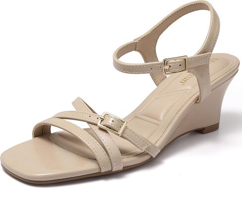Maxmuxun Womens Wedge Sandals 2025 Square Toe Strappy Sandals 2.75 بوصة أسافين الكعب أحذية للنساء in Kuwait