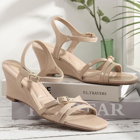 Maxmuxun Womens Wedge Sandals 2025 Square Toe Strappy Sandals 2.75 بوصة أسافين الكعب أحذية للنساء in Kuwait